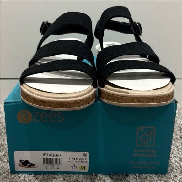 NIB Bzees Bravo Women's Strappy Wedge Sandals in Black Sz 10 - Picture 6 of 12